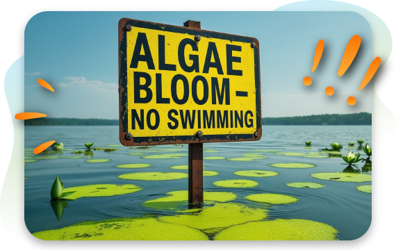 blue-green algae warning sign at a lake