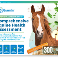 5Strands Comprehensive Equine Health Assessment kit packaging with a horse and apples on a white background