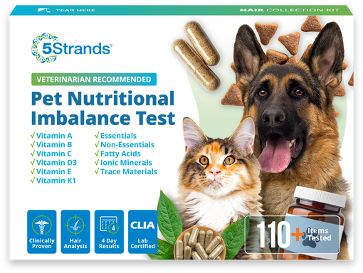 5Strands Pet Nutritional Imbalance Test kit packaging with a dog and cat on a white background