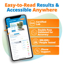 Phone screen displaying environmental sensitivity test results with certification badges